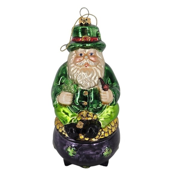 Other - Blown Glass Leprechaun Santa St Patrick's Day Christmas Ornament 6 In High
